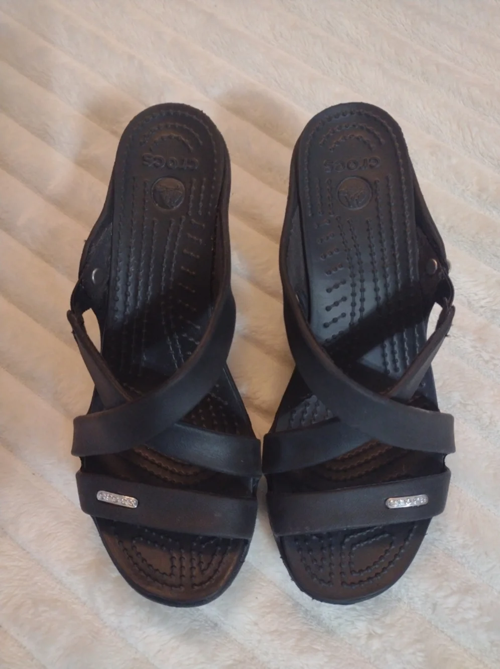 CROCS Cyprus IV Women's 6 Open Toe Slip-on Heel Sandals Strappy Comfort Black - Picture 2 of 13